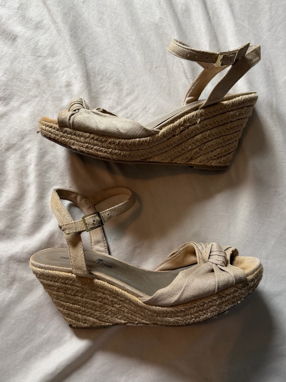Montego Bay Club Beige Espadrille Wedge Sandals with Ankle Strap